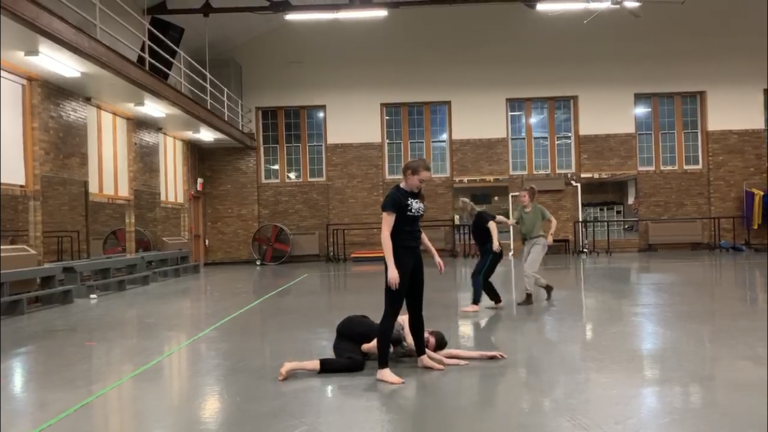 Dancers in rehearsal in Halsey Hall
