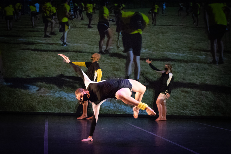 Dancer in a floor jump