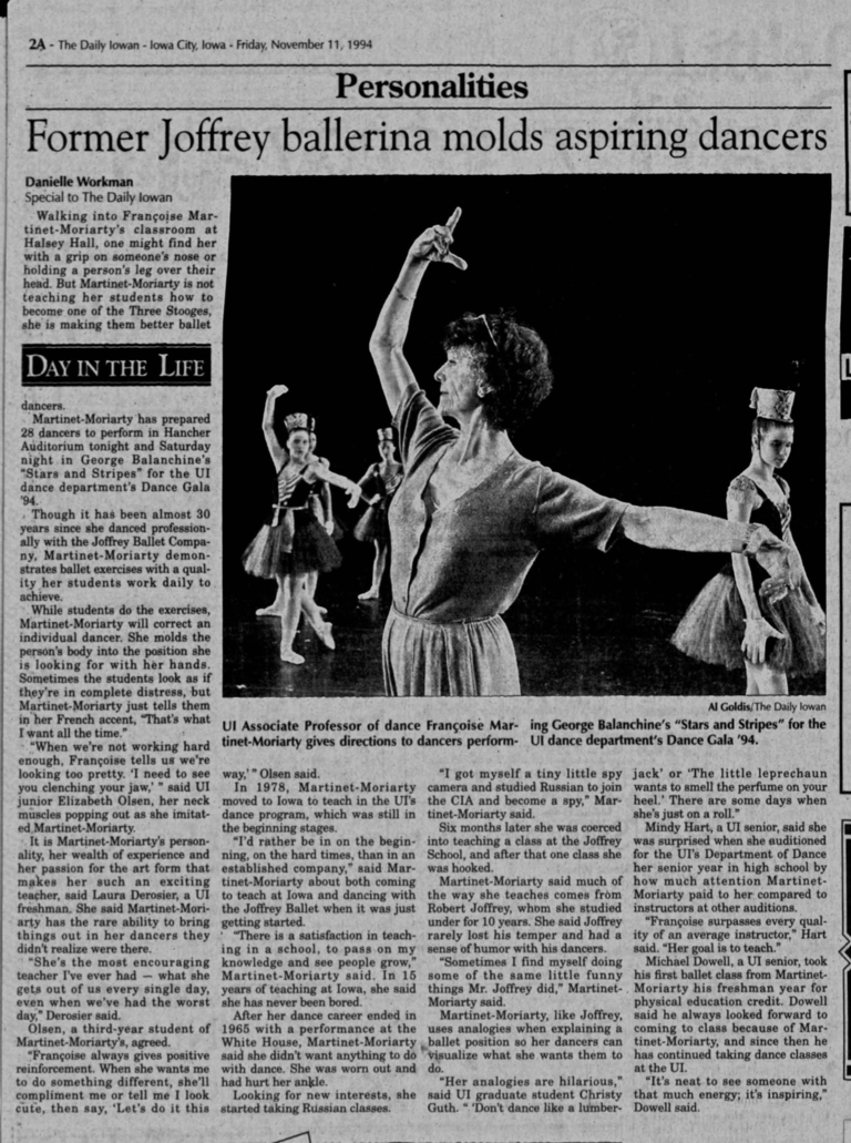 Daily Iowan Article featuring Françoise Martinet