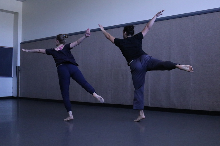 Michael Landez and Juliet Remmers dancing in rehearsal for Una Hombre y a Woman.