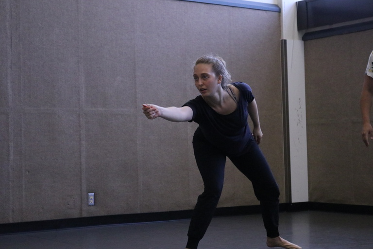 Juliet Remmers dancing in rehearsal for Una Hombre y a Woman.
