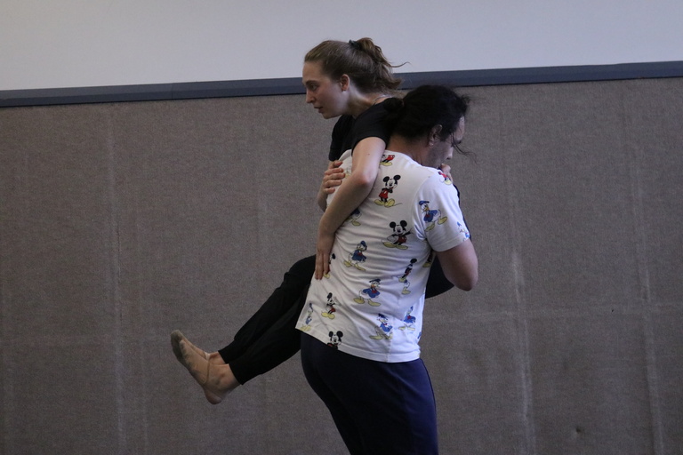 Michael Landez and Juliet Remmers dancing in rehearsal for Una Hombre y a Woman.