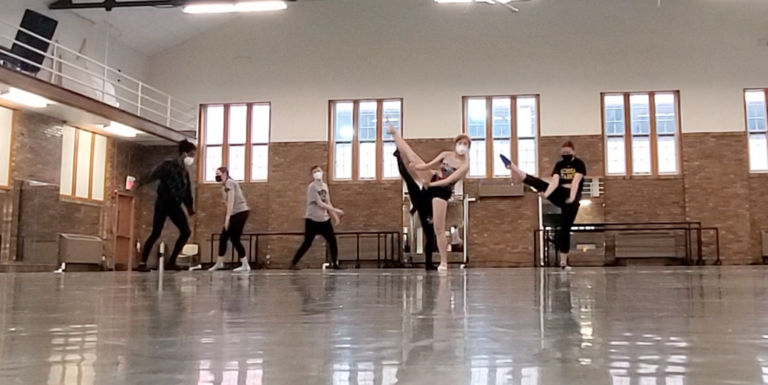 Dancers performing in Halsey Hall.