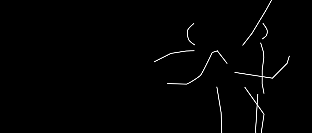 film still of animated line drawings of dancers