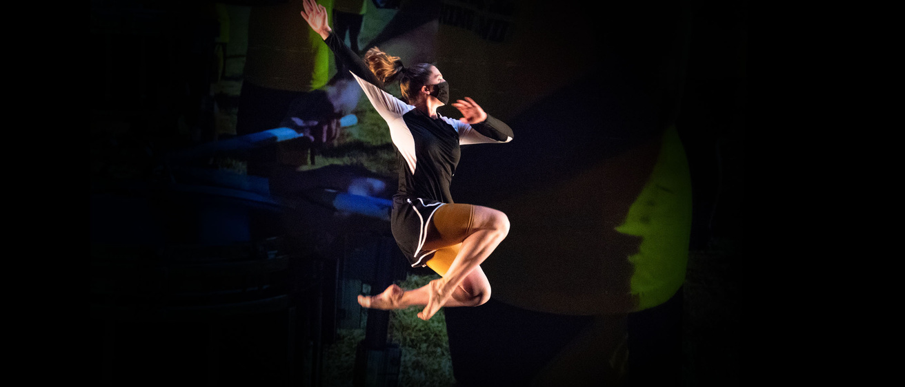 Solo female dancer jumping