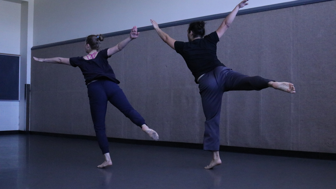 Michael Landez and Juliet Remmers dancing in rehearsal for Una Hombre y a Woman.