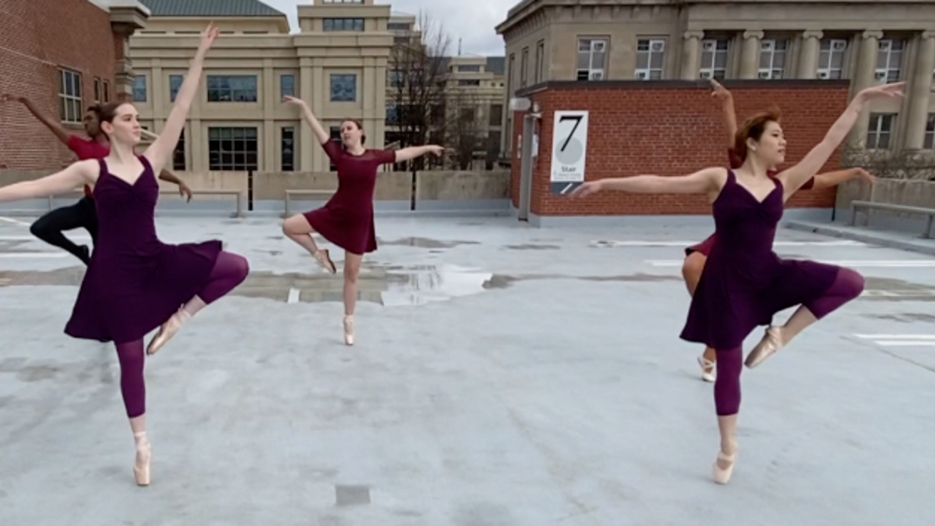 Dancers performing outside.